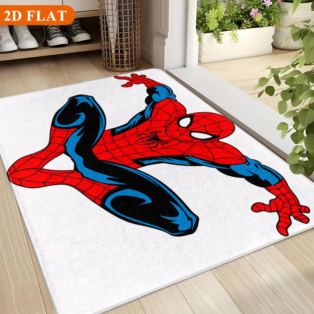 Bath Mat 1pc, Spider- Jump Pose, MARVEL Flannel Rectangular Mat, Bathroom Non-Slip Entrance Mat, Fun Door Decoration Mat, Home