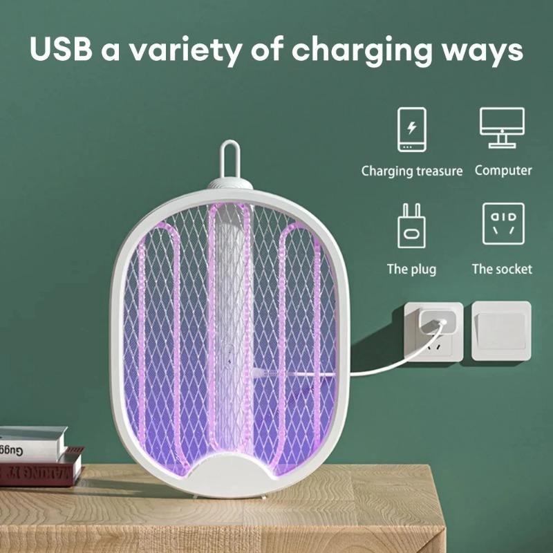 Foldable Electric Mosquito Killer Racket - 3000V Bug Zapper with UV Light USB Rechargeable Fly Swatter Insect Trap