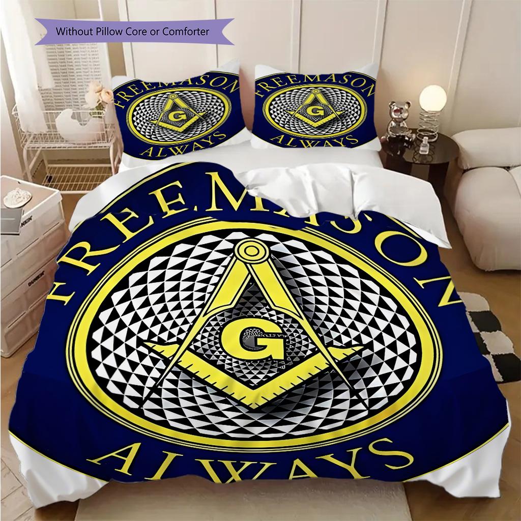 Modern Freemasonry Bedding, Duvet Cover, Pillowcase, Home Decoration, Birthday Gift (1 * Duvet Cover+2 * Pillowcase, Coreless)