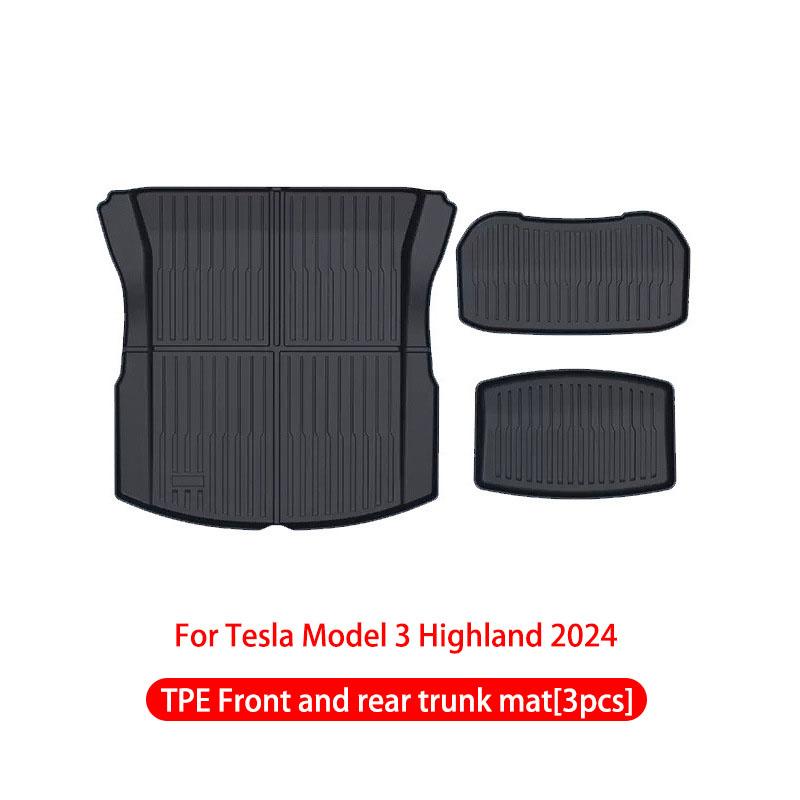 For Tesla Model 3 Highland 2024 Front and Back Trunk Mat TPE Carpet Waterproof Weather-resistant Pads Up and Down Layer Mats