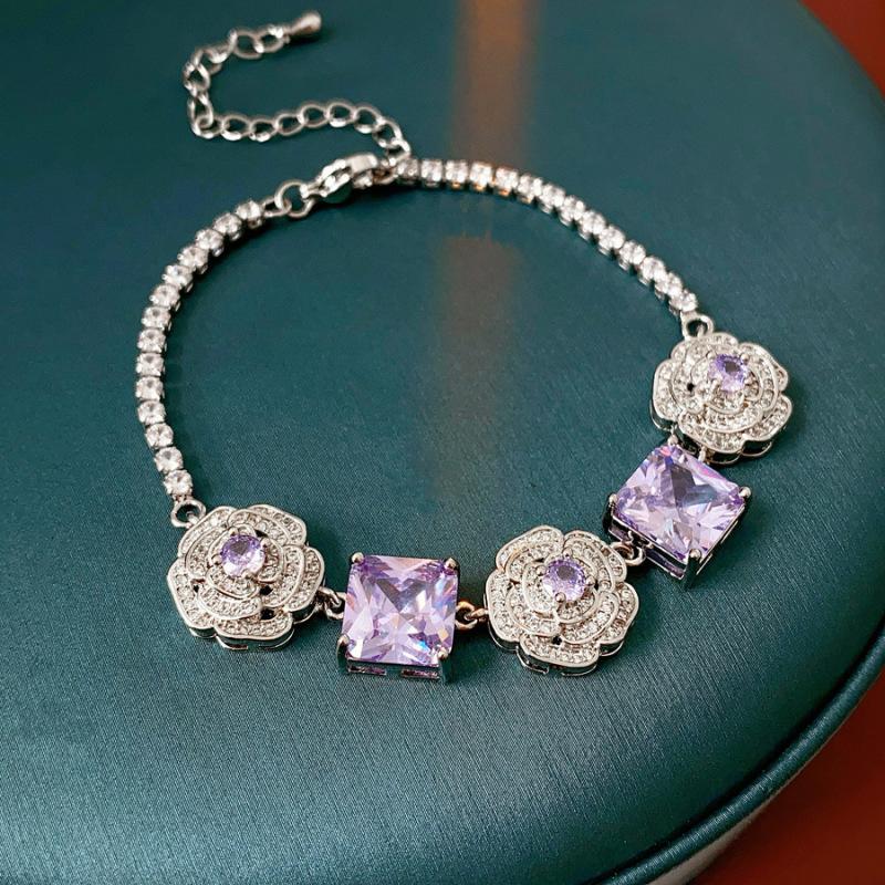 Flower Cluster Princess Pink Rose Small Sugar Cube Zircon Ring Earrings Necklace Set Light Luxury High-end Jewelry