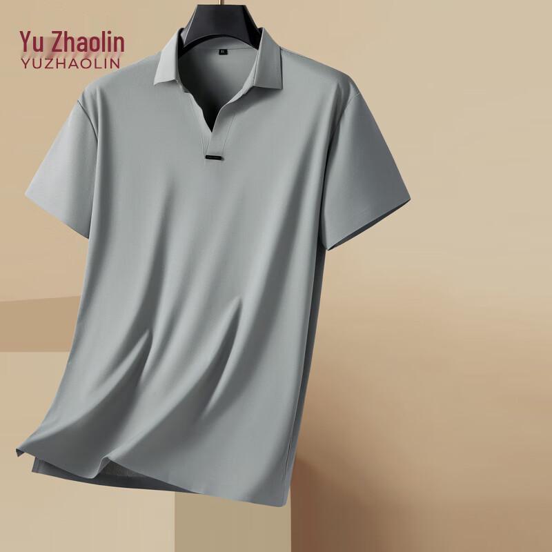 YUZHAOLIN Men s Summer Plus Size Lapel Ice Silk T-shirt 4XL