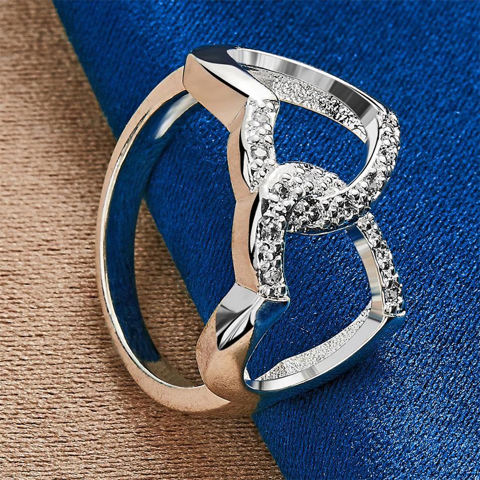 1 Piece of 925 Sterling Silver 7-10 Exquisite Twin Heart Zircon Ring, Fashionable Women's Wedding Gift Accessory Jewelry