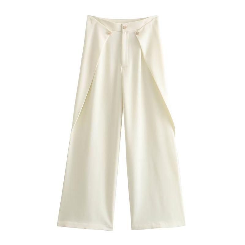 

Kaslead New Arrival Women s Clothing Fashion Style Fashion Casual Easiest for Match Asymmetrical Straight-Leg Trousers Beige White S