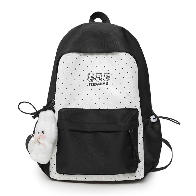 Large Capacity Backpack Color Contrast Student Schoolbag чёрный