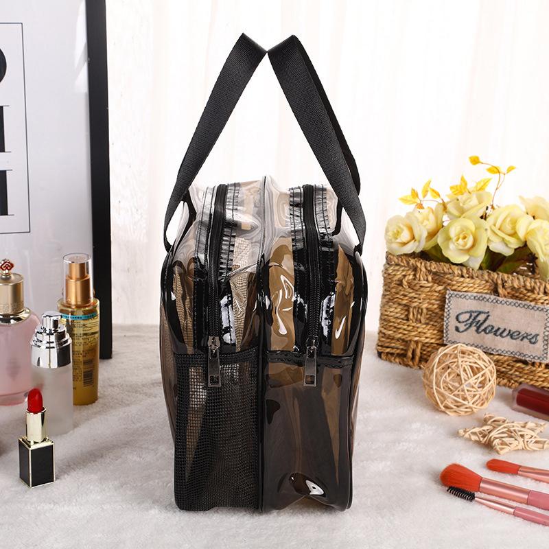 1 Stück doppelstöckiger Kosmetik-Organizer mit großer Kapazität, tragbare Reise-Waschtasche für Damen, transparente wasserdichte Make-up-Tasche