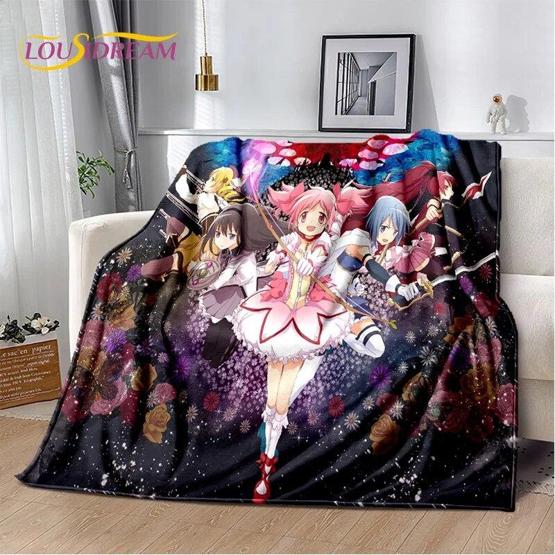 3D süße Puella Magi Madoka Magica Cartoon-Decke, weiche Überwurfdecke für Zuhause, Schlafzimmer, Bett, Sofa, Picknick, Reise, Decke für Kinder