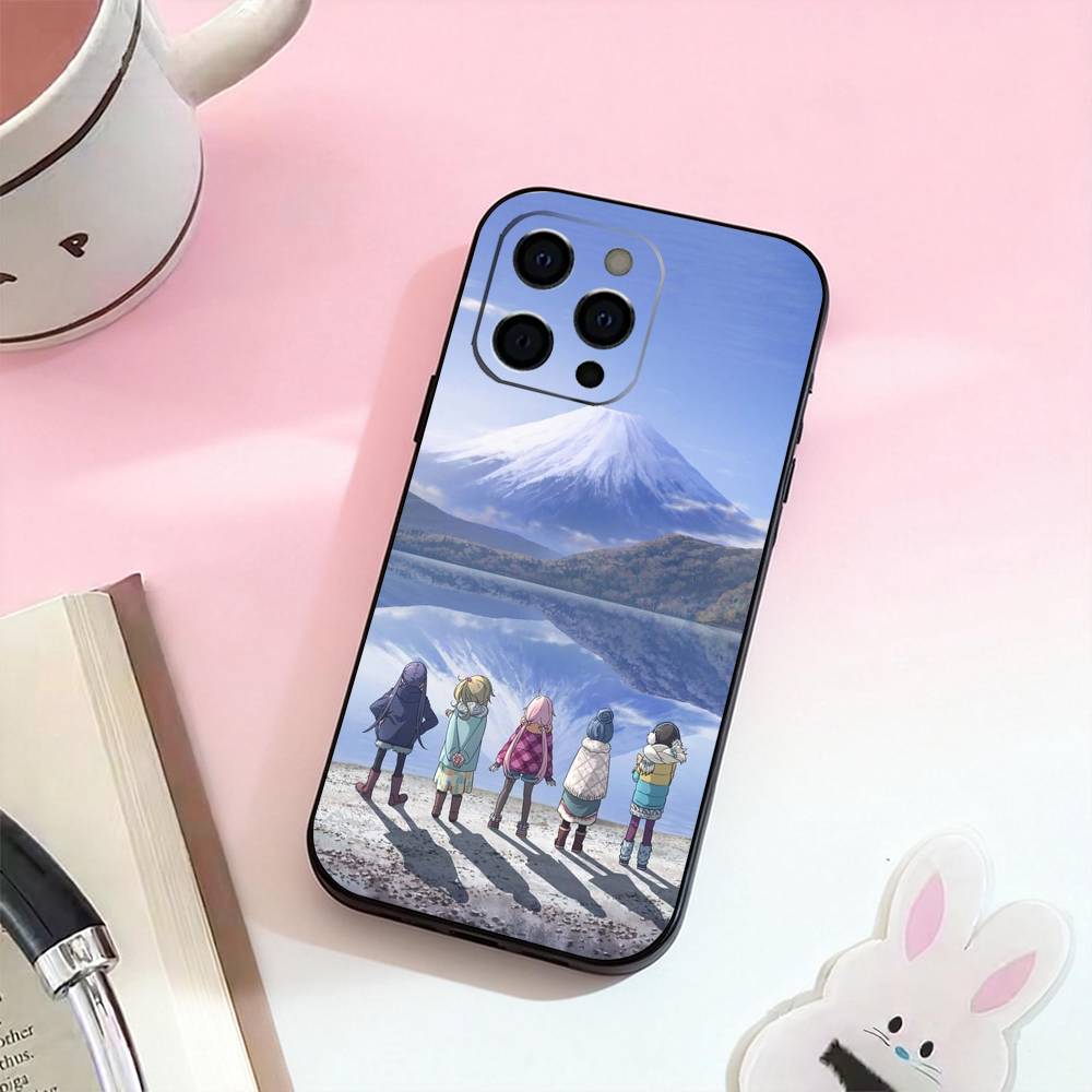 Y-Yuru C-Camp Anime  Phone Case For iPhone 17,16,15,14,13,12,11 Plus,Pro Max,Soft Silicone Black Cover