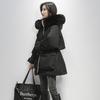 Large Faux Fur Hooded Winter Jacket Women Thick Parkas Warm Sash Tie Up Snow Coat