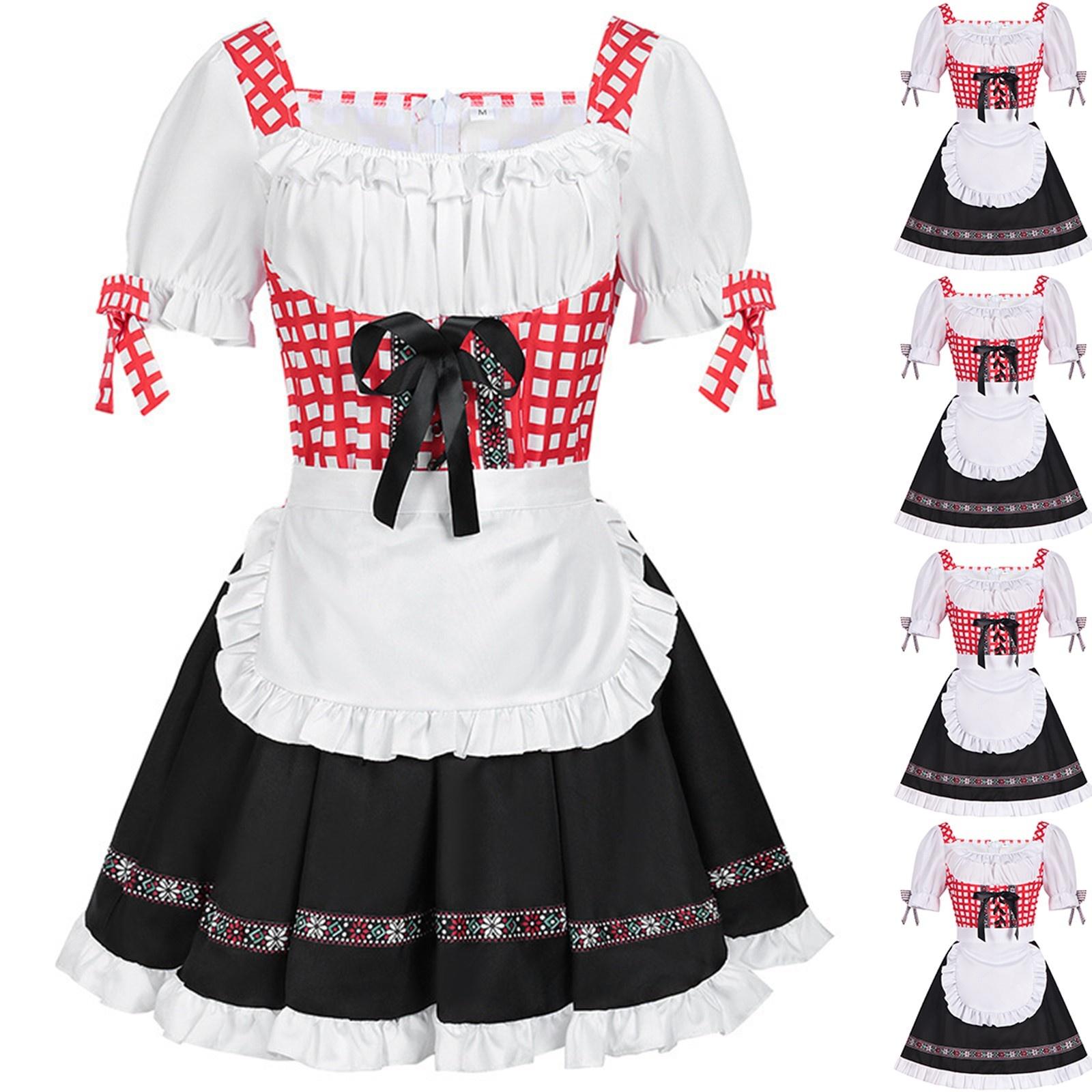 

Beer Festival Costume Bavarian Women s Performance Costume Square Print Square Neck Dress XXL червоний