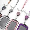 Porta Insignias con Pedrería de Cristal Brillante Cordón para Colgar Porta Tarjetas de Identificación Protector de Tarjetas