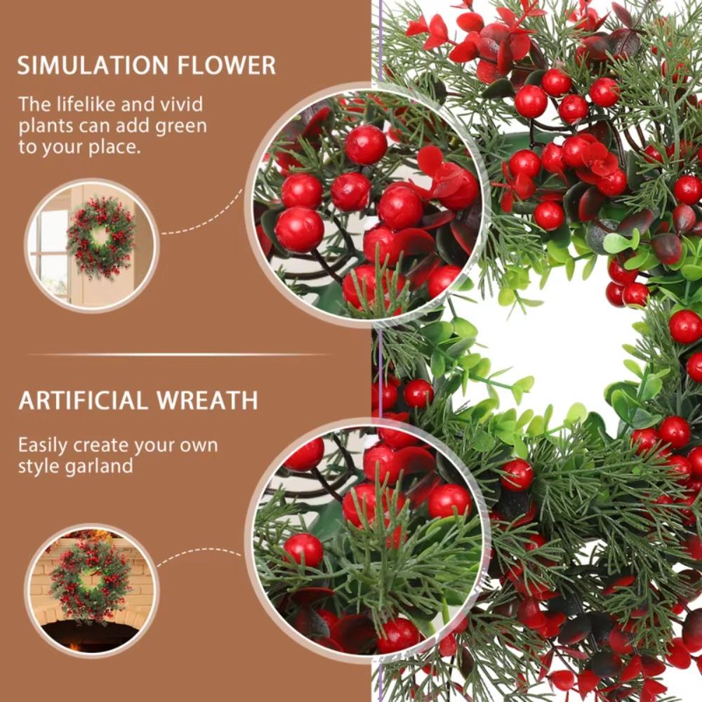 Simulation Leaf Red Berries Wreath Artificial Christmas Hanging Pendant Eucalyptus Garland Porch