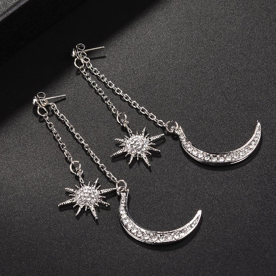 Fashion Sun The And The Moon Chain Long Earrings Rhinestone Exquisite Jewelry Valentines Gift Day