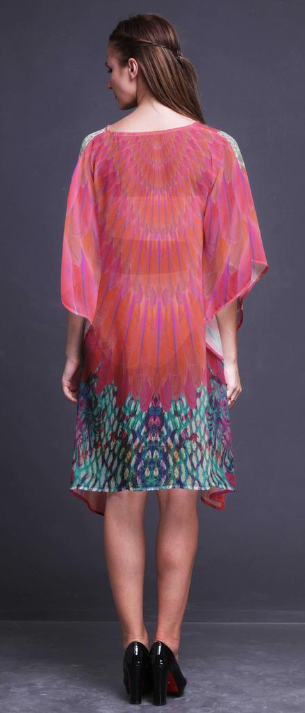 Phagun Short Caftan Midi Dress Beach Swimwear Cover Up Womens Kaftan-4X-5X