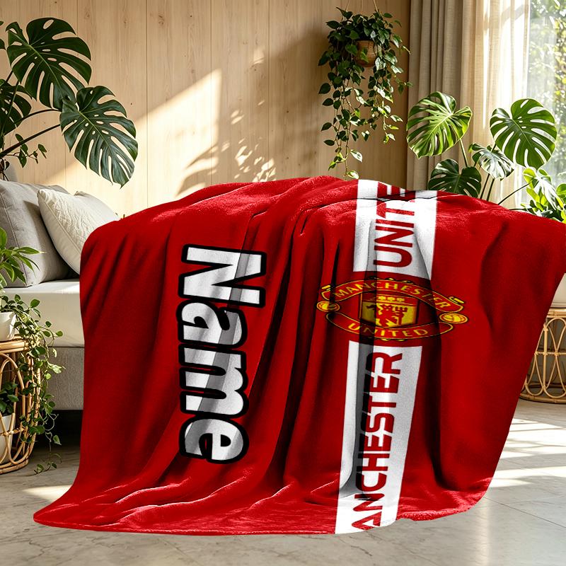 Custom Name Personalized Manchester Football F.C Print Blankets, Home Decor, Bedroom, Sofa, Camping, Couch, Gifts for Birthday Christmas