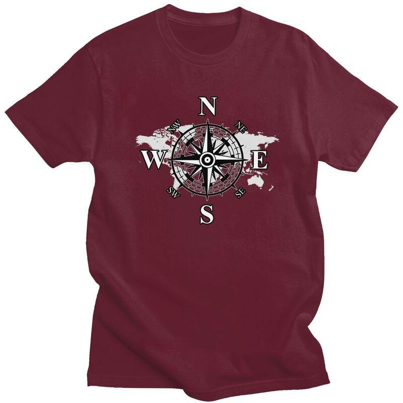 Custom Compass With World Map Tshirts for Men Short Sleeves T Shirt Cardinal Points Of Earth Tshirts Slim Fit 100 Cotton Tees