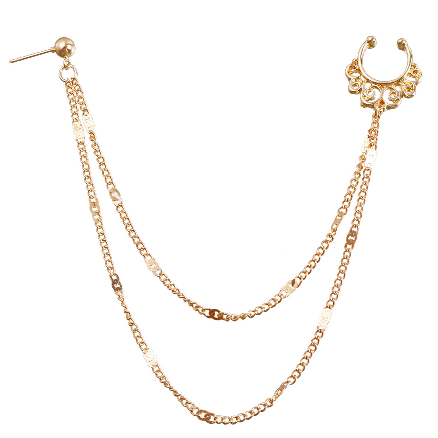 

Simple temperament hollow leaves tassel free piercing nose decoration, imitation drill personalized nose ring
