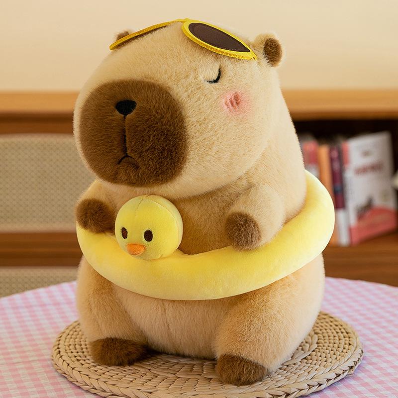 Pink Summer Style Capybara Plush Doll with Swimming Ring - Perfect Girl's Birthday Gift