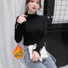 Semi-turtleneck Bottoming Shirt Women's Autumn and Winter Fleece Thickened Integrated Fleece Sweater Lace Fungus Edge with Knitted Sweater Top