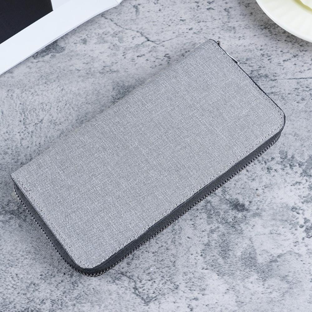 Men's long zipper coin purse with large capacity and multiple compartments, business canvas cross-border clutch bag and card cas
