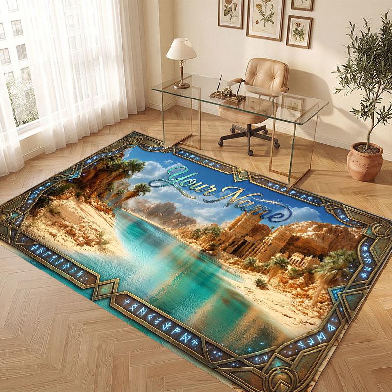 Mountain Landscape Theme Crystal Velvet Floor Rug Personalized Custom Name Text Warm Carpet Home Decoration
