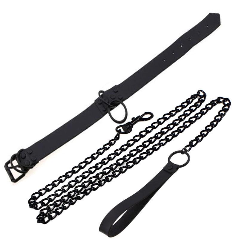 Gothic Black Leather O-Ring Choker Necklace with Studs