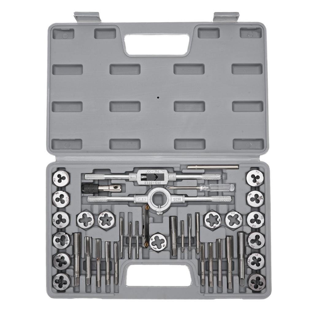 40 Piece SAE Tap and Die Set 4 To 1 2 Inch Alloy Steel Unc Cool UNF FINE NPT Threads Threading Tool Kit