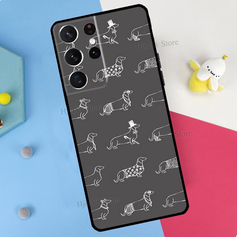 Cartoon Dachshund Sausage Dog Phone Case For Samsung Galaxy S23 S22 Ultra Note 20 10 S8 S9 S10 Plus S20 FE S21 FE Cover