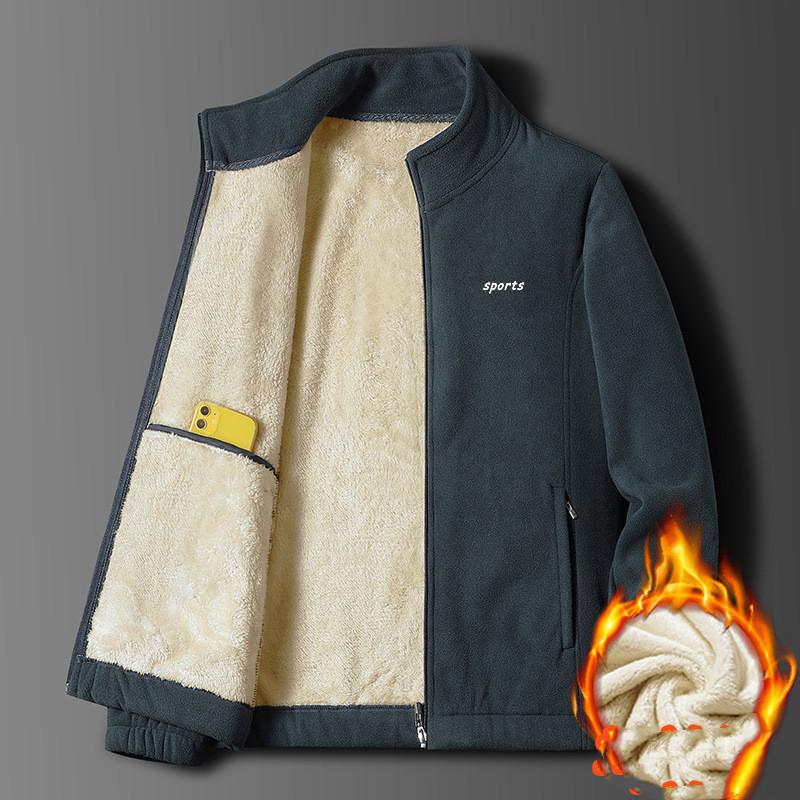 Cardigan invernale in pile di agnello caldo da uomo, strato intermedio, giacca spessa