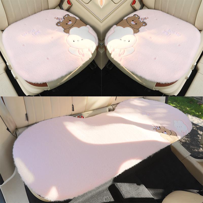 Zimowa kreskówkowa pluszowa poduszka na fotel samochodowy z misiem - Grube i ciepłe pokrycie wewnętrzne