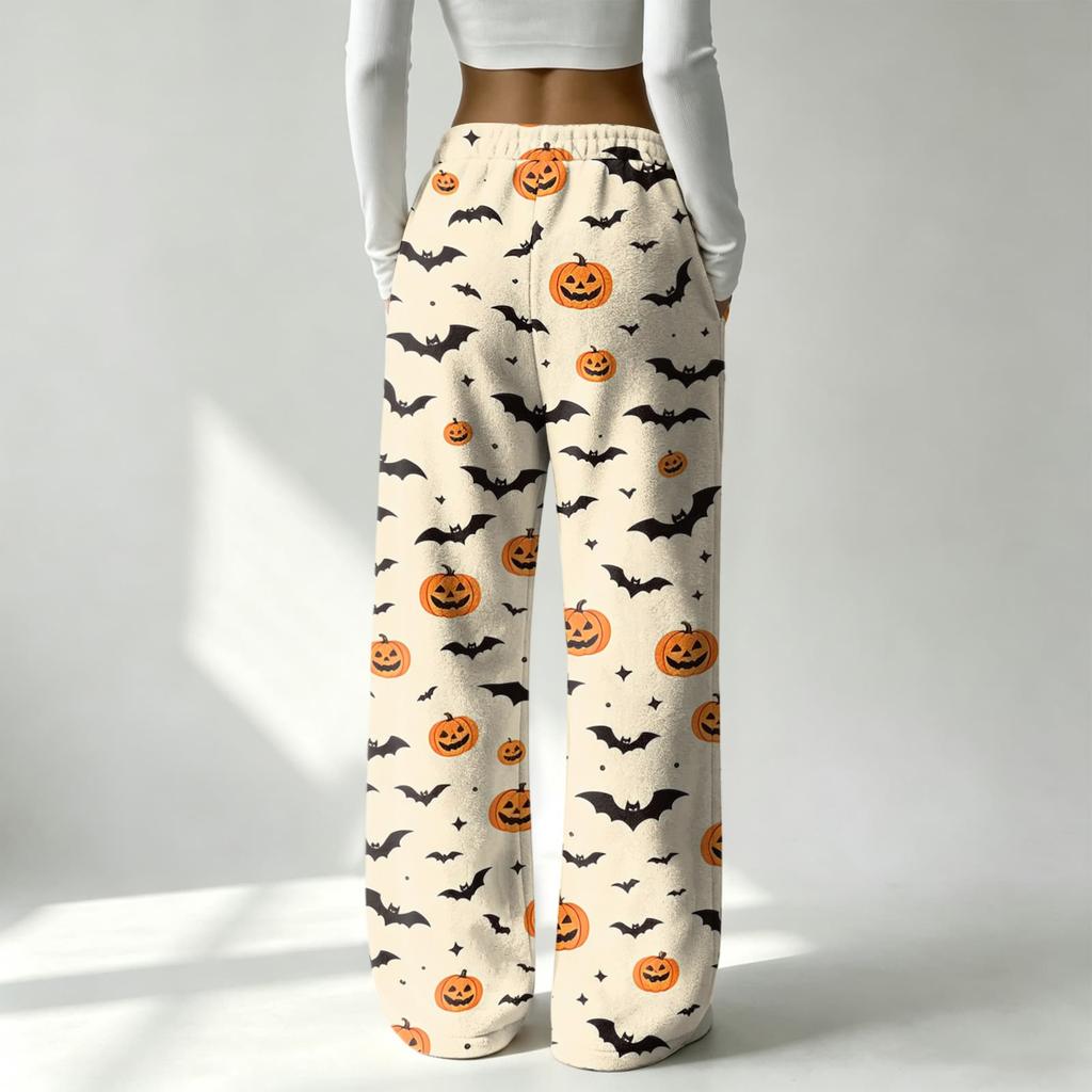 Women's Flannel Pajama Pants with Halloween Print for Cozy Holiday Loungewear