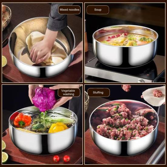 Stainless Steel Mixing Bowl Thickened Dough Kneading Basin 32cm Multi-Purpose Basin for Stirring Salads Beating Eggs Cleaning Vegetables