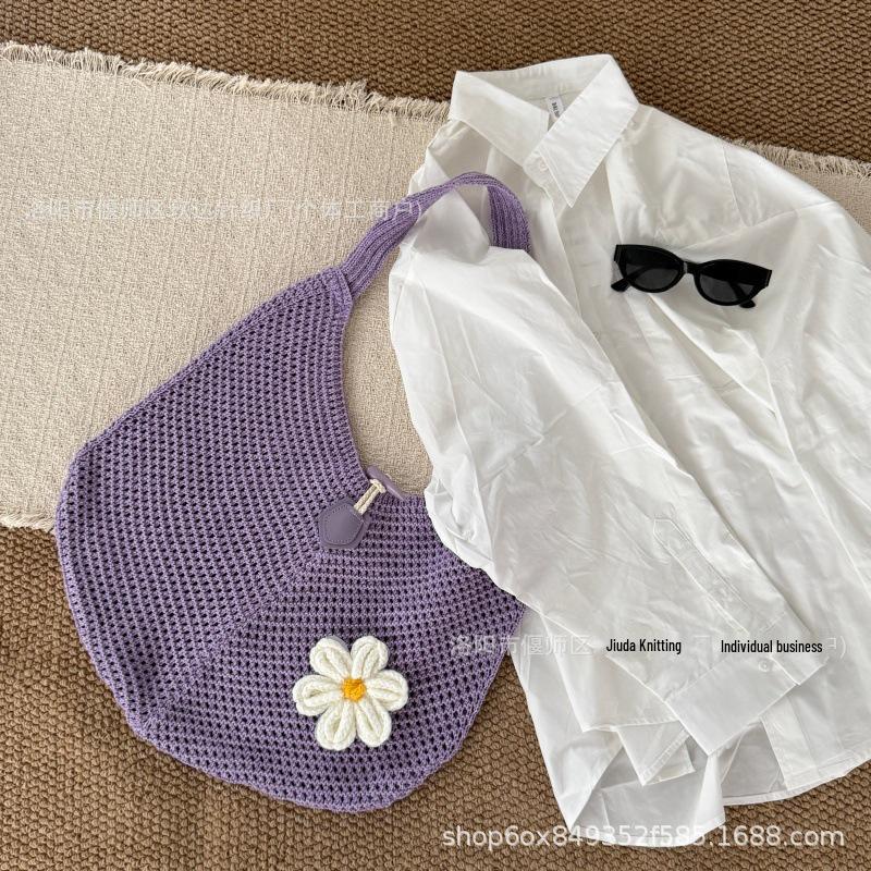 2025 New Stylish Women's Woven Knit Beach Bag - Hollow Single Shoulder Design