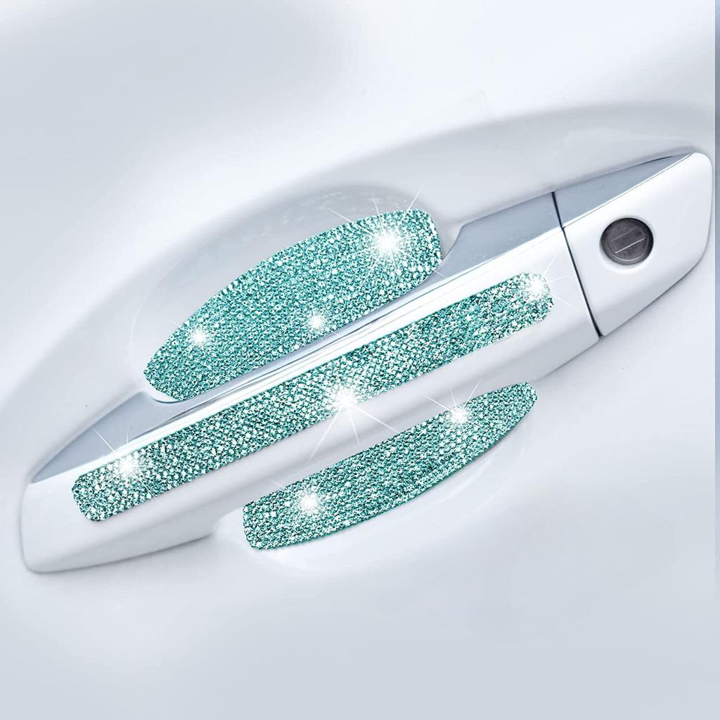 8Pcs/set Rhinestone Car Door Bowl Anti-scratch Reflective Stickers Door Bowl Handle Protection Decals Auto Decor Accessories