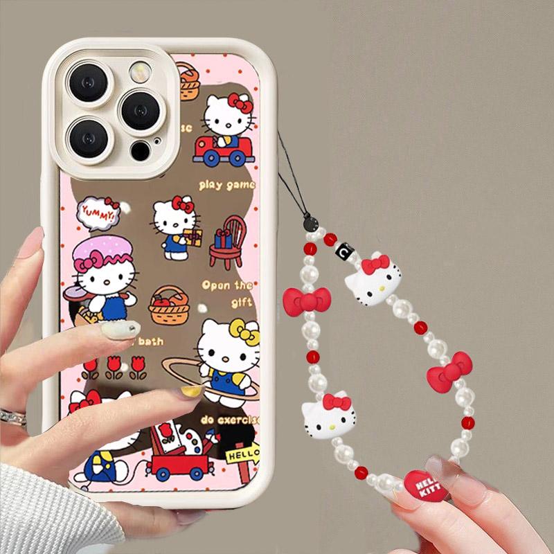 Mirror Makeup Hello Kitty Bracelet Phone Case For Xiaomi MI 15T POCO X8 Pro Max Ultra F7 M7 X7 X5 F5 X6 PRO M6 C40 5G Cute Cover