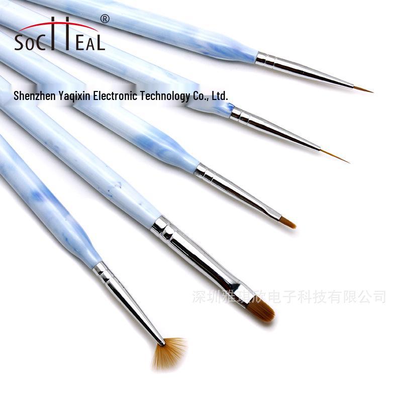 

Pink & Blue Water Bottle Penholder, Silver Tube Pull Line & Daisy Gel Fan Nail Brush Set - 5 Pieces