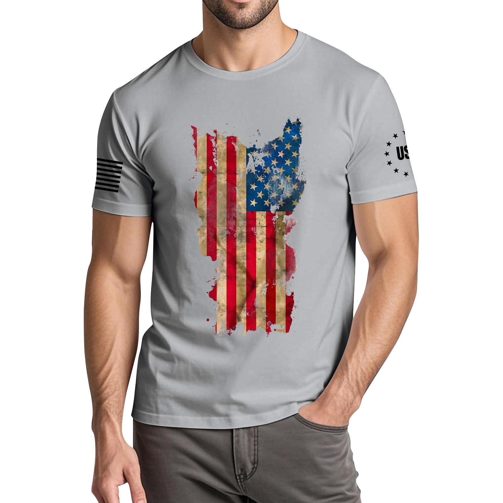 

Чоловіча модна повсякденна футболка з круглим вирізом та коротким рукавом з принтом до Дня Незалежності XL