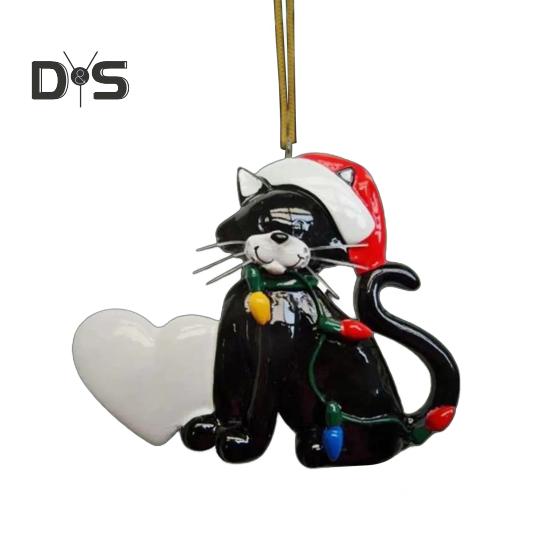 

1/4 шт. рождественские украшения в виде кошки, милый кот в шапке Санты, подвесное украшение на рождественскую елку, акриловая подвеска в виде мультяшного животного для рождественского декора автомобиля чёрный