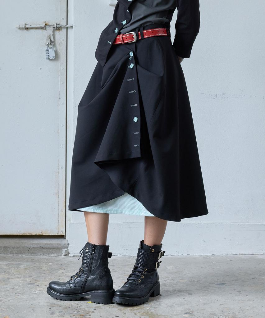 HERETIC Button Long Flared Skirt / Black