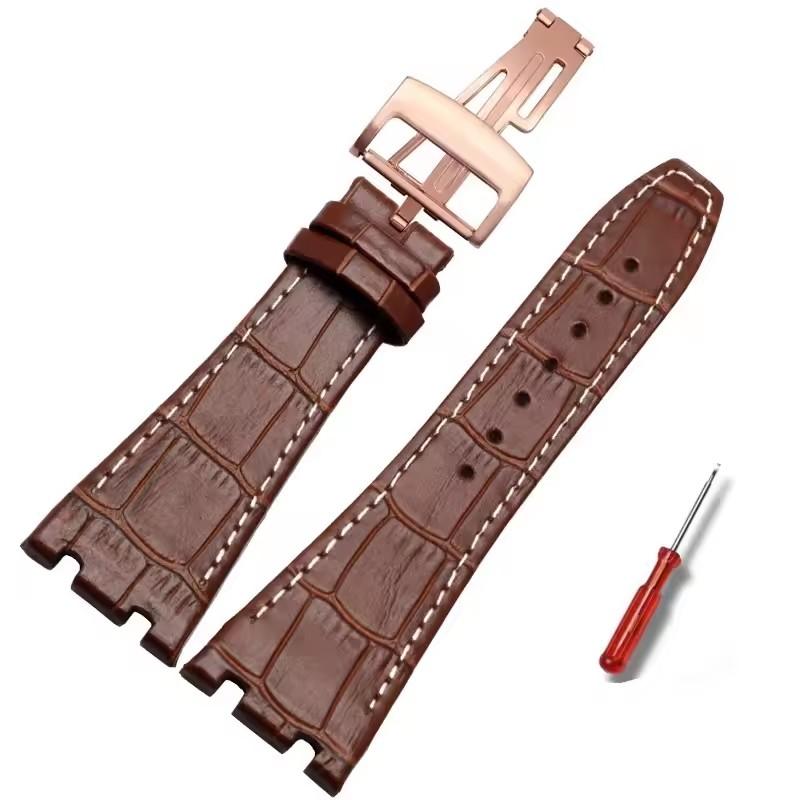For Audemars Piguet AP15400 15703 15500 Royal Oak Series Men Leather Watch Strap 26mm Blue Brown Black Double Concave Interface
