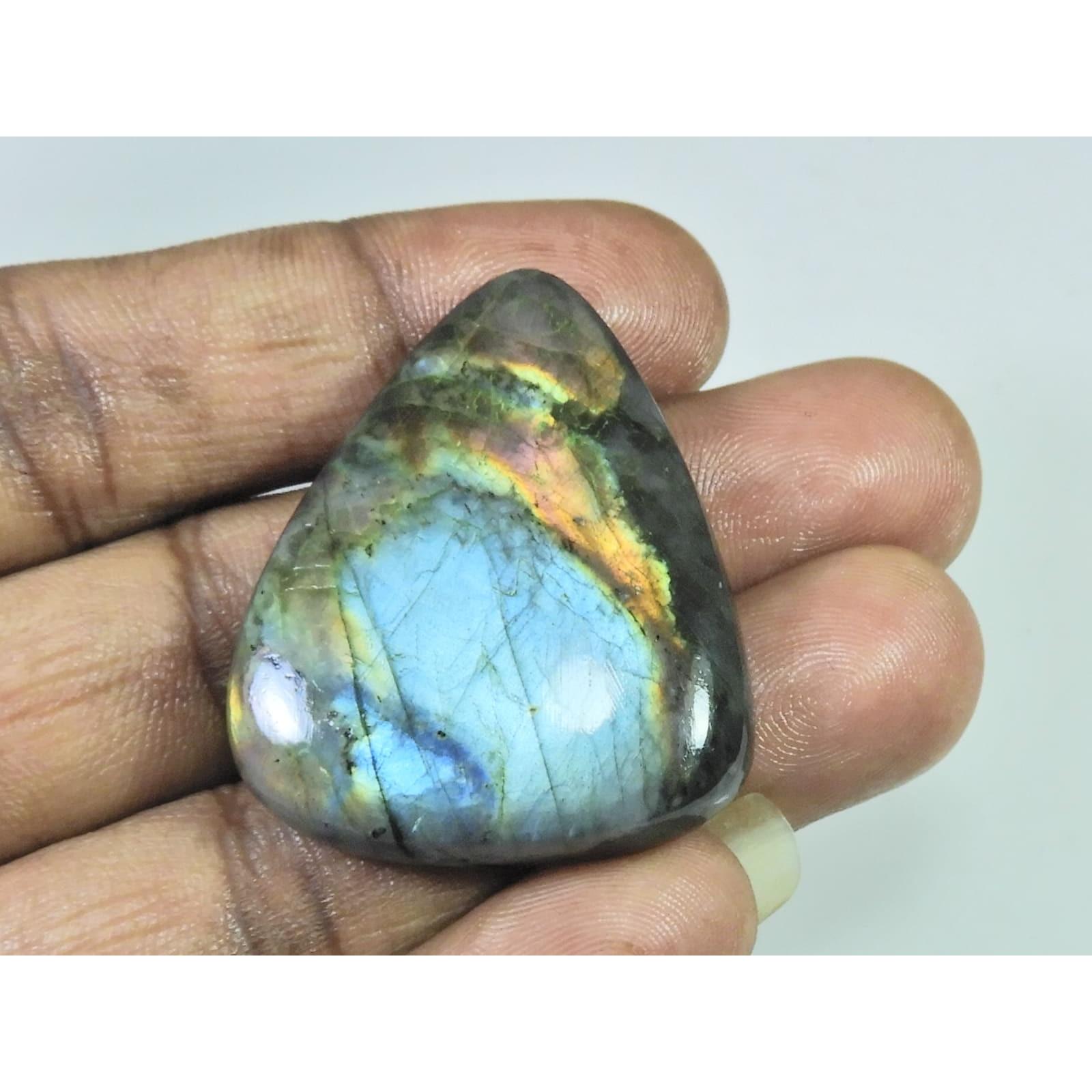 93Cts.Natural Labradorite Multi Fire Pear Cabochon Loose Gemstone 33X41X07MM D-252