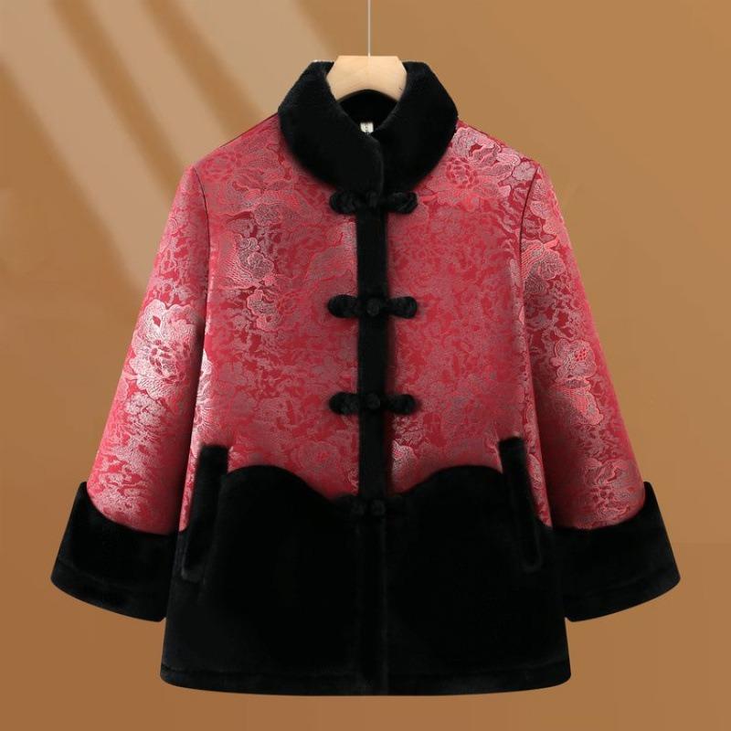 

Высококачественное пальто из искусственного меха, интегрированное пальто для мамы, зимнее пальто для бабушки, бархатный топ для пожилых женщин 5XL [recommended 150-80kg] бордовый