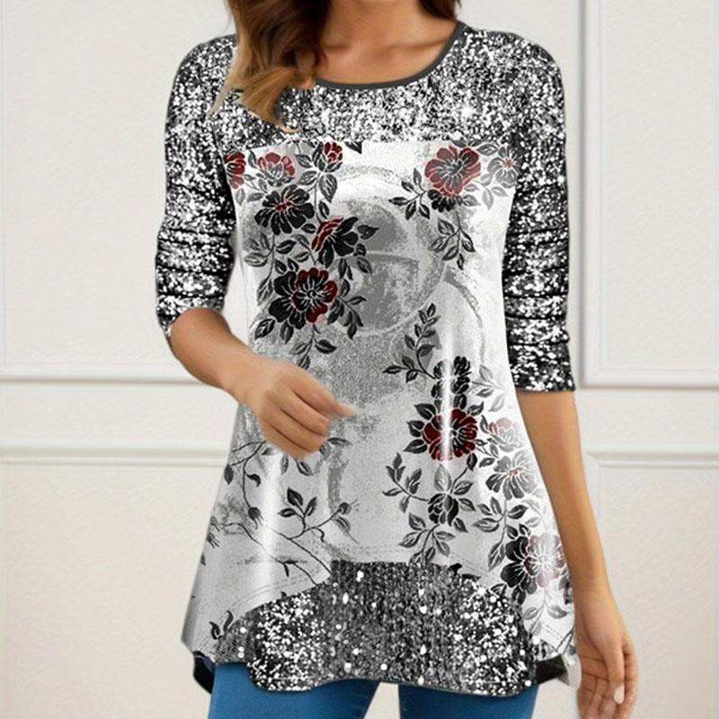 Wiosna i jesień Europejski i amerykański styl damski Top z nadrukiem okrągły dekolt T-shirt Modna codzienna odzież damska