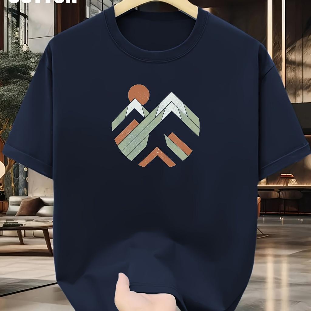 womens Cotton Geometric Mountain Print TShirt Soft Breathable Regular Fit Casual Tee for Summer women Clothing Comfortable