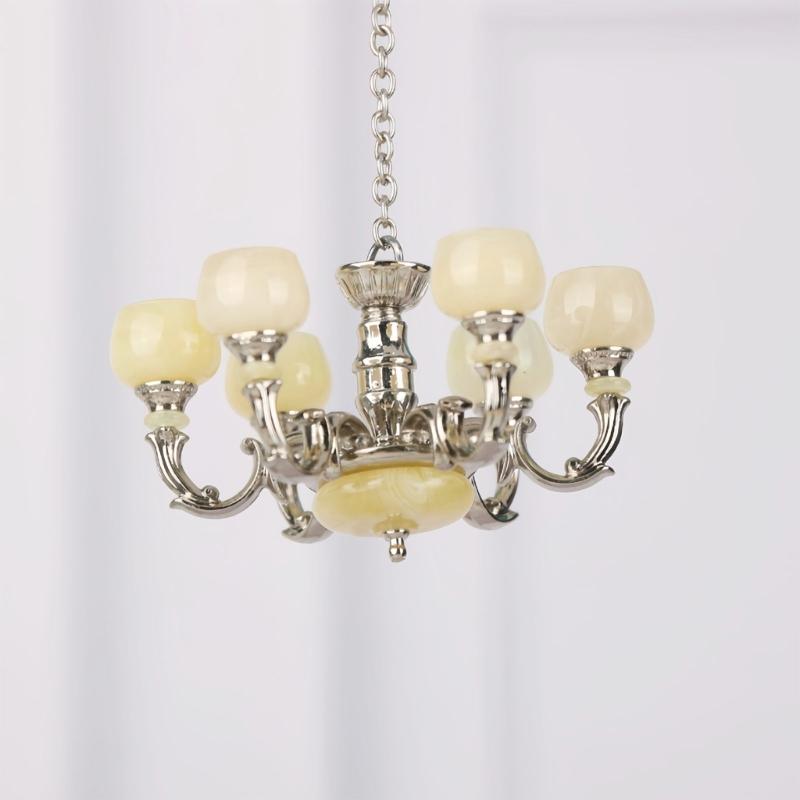 1/12 Miniature Chandelier Lamp Model Figurine Furniture For Doll House Living Room Decoration With Realistic Design