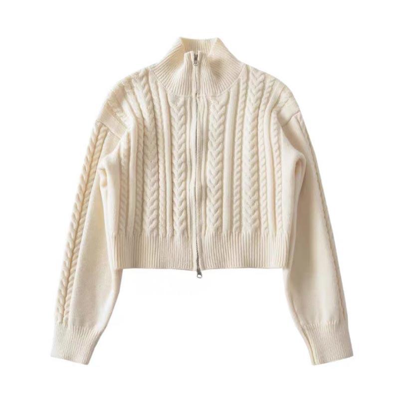 Длинный рукав кардиган свитер для женщин осень зима ретро свободные топы воротник стойка трикотаж Y2k корейский стиль одежда one size абрикосовый