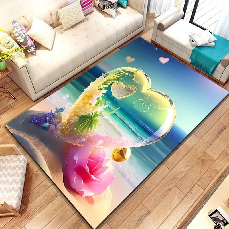 Crystal Love Pattern Carpet Romantic Theme Beach Floor Mat Soft Area Rug for Living Room Sofa Bedroom Non-slip Creative Doormat