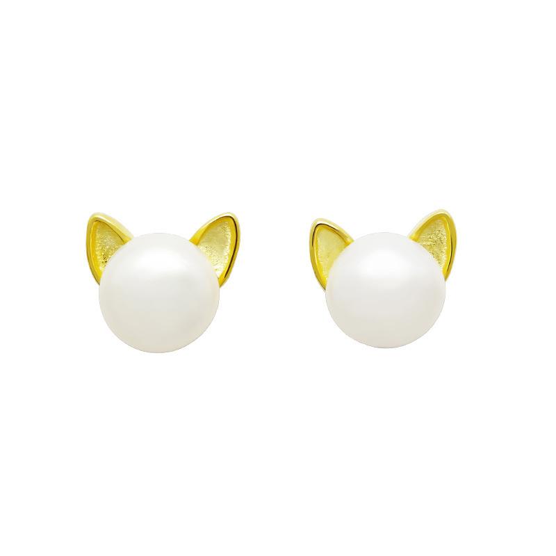 

Fashion Cat Stud Earrings Women S Simple Sterling Silver Creative Cat Natural Freshwater Earrings Winter Earrings 925 silver