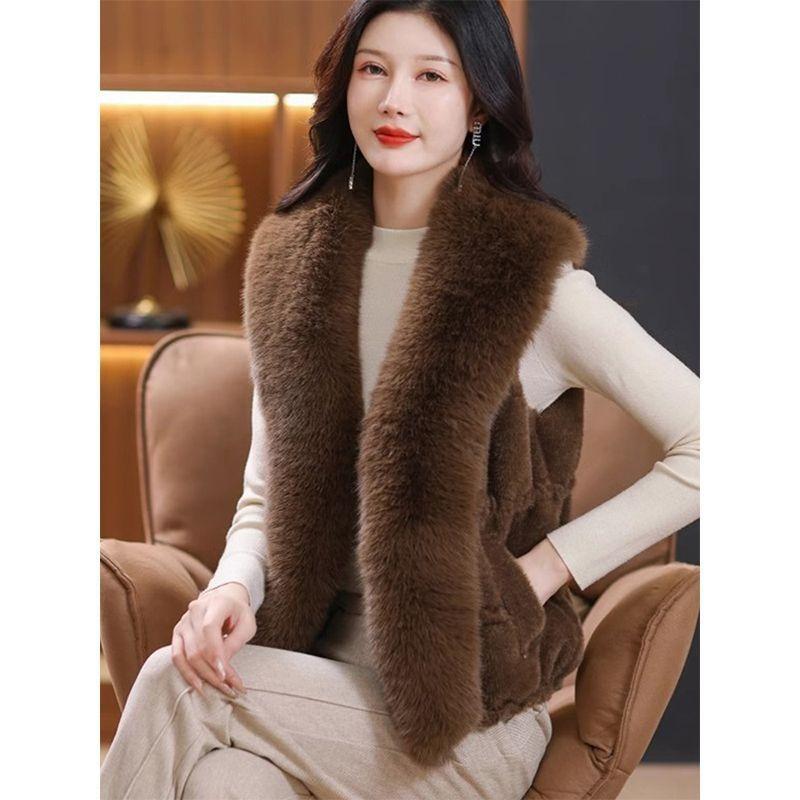 Imitation Mink Velvet Jacket Women's Short Vest Vest Vest Autumn and Winter Mother's Red Leather Vest Cardigan