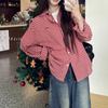 Women's Red Embroidered Plaid Shirt Jacket - Spring 2025 Small Size Casual Fashion